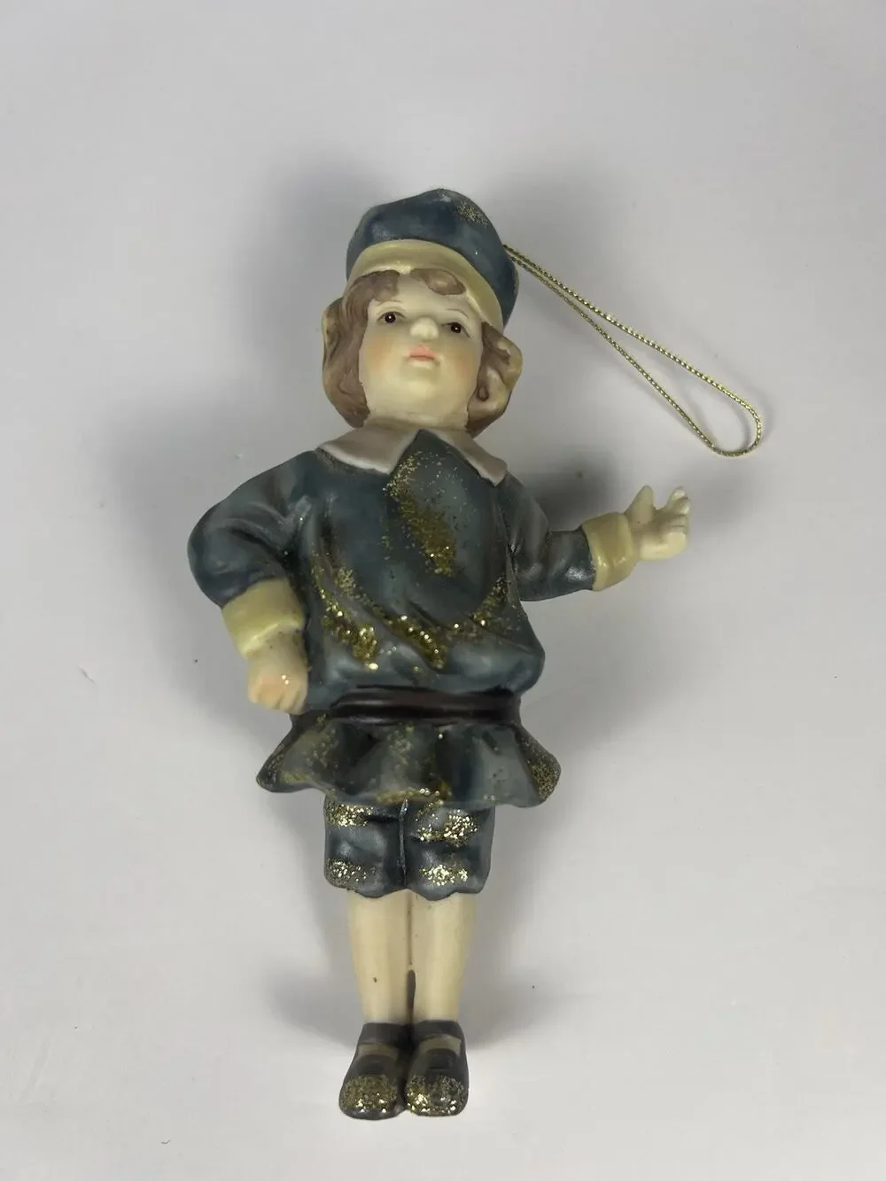 Roman Inc Victorian Blue Boy Dangle Legs Porcelain Christmas Tree Ornament